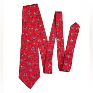 Vintage Pierre Cardin silk tie, small print floral, grey on red